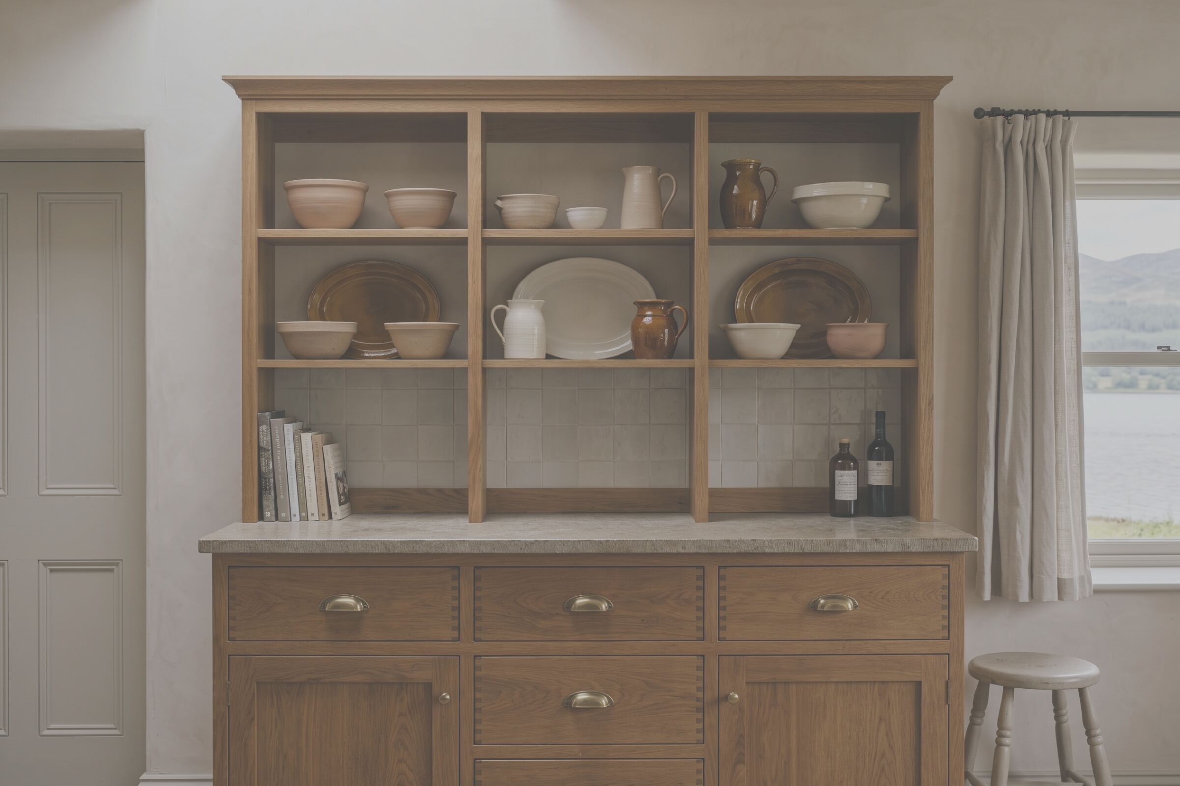 Dresser, hand-cut drawers, Argyll. The whole frame as shot; the licensed crop is drawn on it.