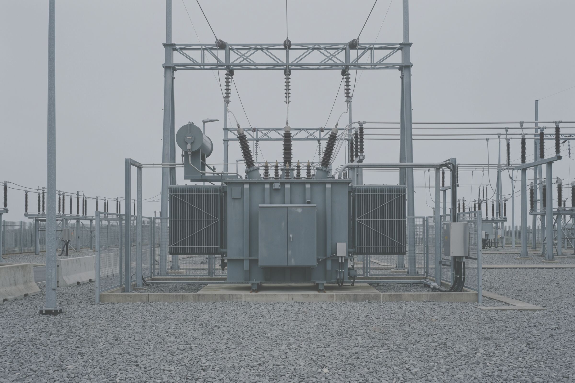 Transformer bay, 66kV, Billingham. The whole frame as shot; the licensed crop is drawn on it.