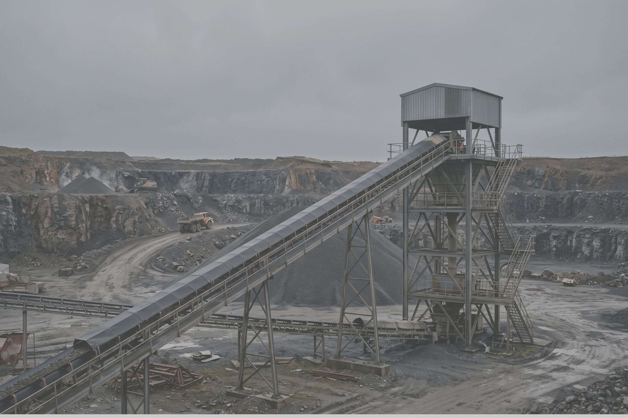 Overland conveyor, transfer tower, Saltburn. The whole frame as shot; the licensed crop is drawn on it.